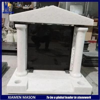Best Price White Marble Black Granite Monument with Temple Design