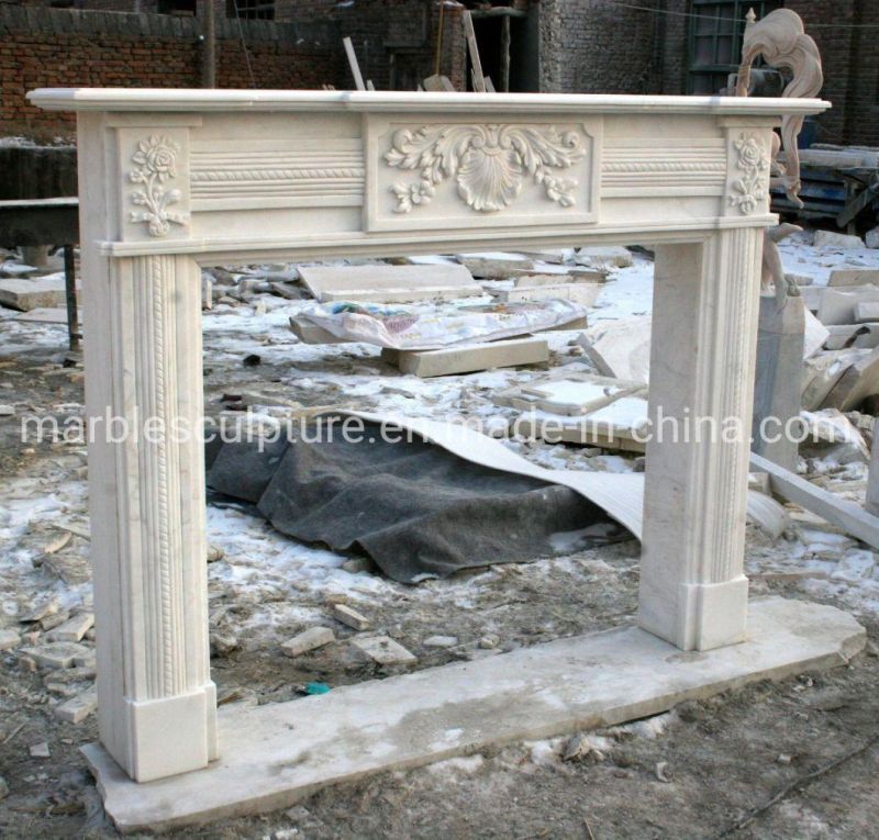 Hot Selling Carved Natural White Marble Fireplace (SYMF-209)