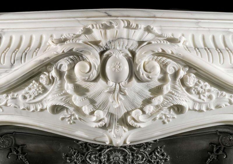 Luxury Fireplace Made with Natural White Marble French Style