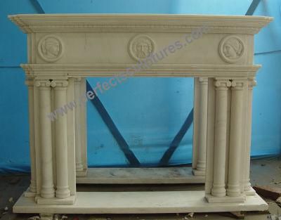 Antique White Stone Marble Fireplace Mantel with Roman Column (QY-LE023)