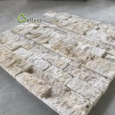 Beige Travertine Limestone Rock Face Exterior Wall Cladding Stone, Interior Decor Stone
