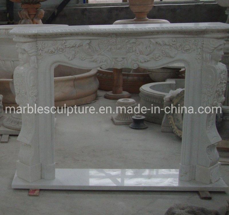 White Marble Fireplace Carved Figures in Stock (SYMF-284)
