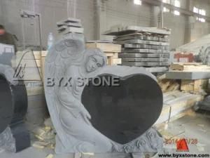 Black Granite Angel Monument / Headstone with Heart Carving