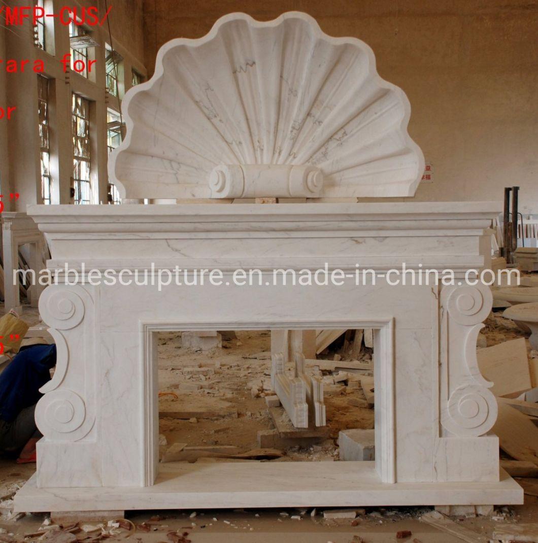 Ocean Theme White Marble Fireplace Indoor Decoration (SYMF-218)