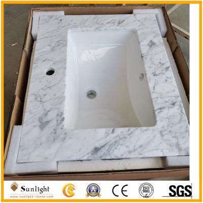 Prefab White Calacatta Quartz Island Kitchen Countertops