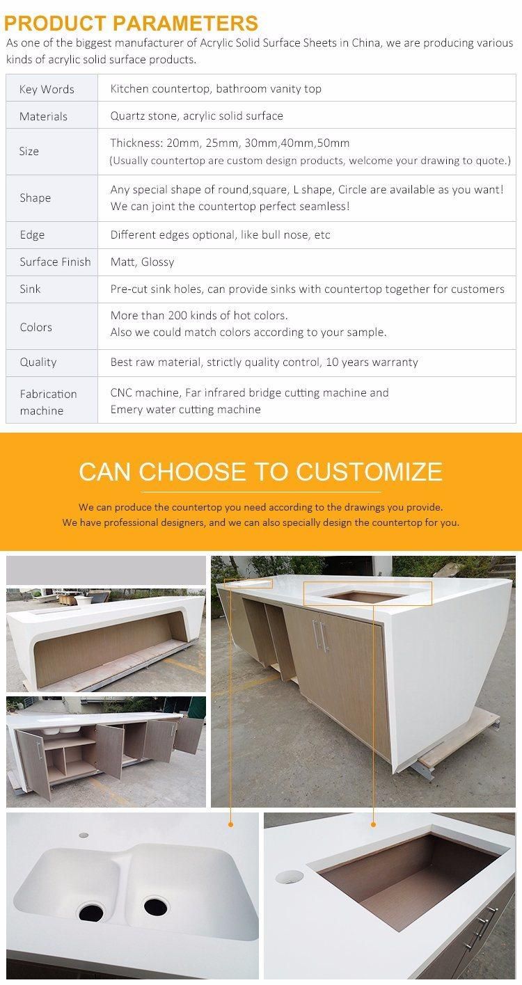Modern Artificial Stone Solid Surface Vanity Top for Hotel Bathroom 0507