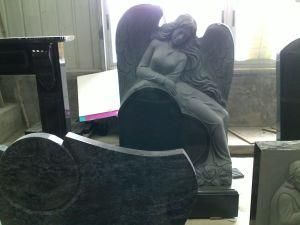 Black Granite Tombstone with Memorial Angell Headstone for Graveyard