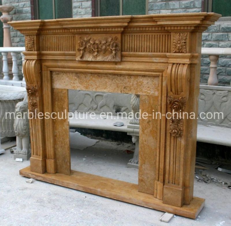 Antique European Style Yellow Stone Mantel Marble Fireplace (SYMF-246)