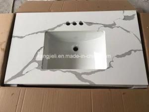 Sanitary Ware Calacatta Recomposed Quartz Stone Vanity Top with Sink