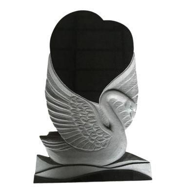 Cemetery Usage Black Granite Swan Heart Headstone Designs Memorial Tombstone M100
