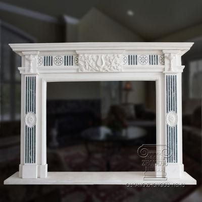 modern White and Green Marble or Stone Carving Fireplace