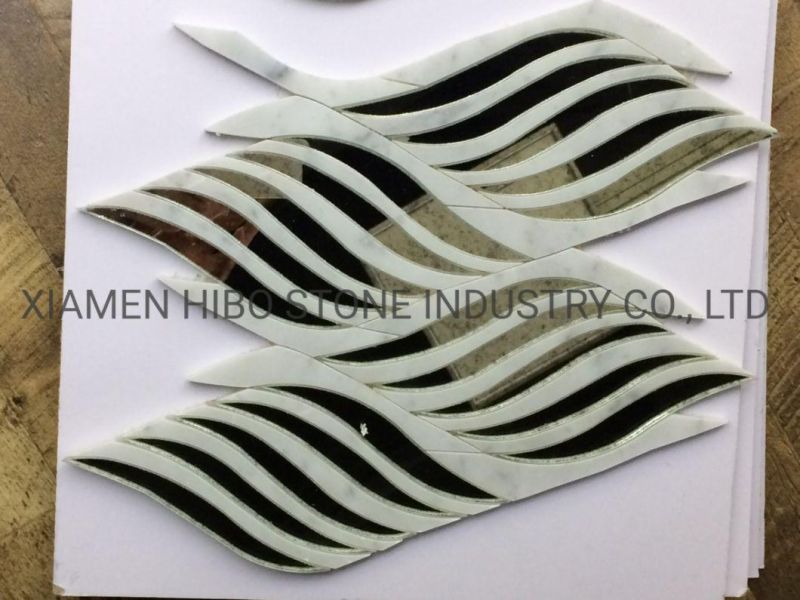 Carrara and Thassos Marble or Marble Mix Metal/Glass/Mirror Luxury Waterjet Mosaic Tile for Backsplesh Tile