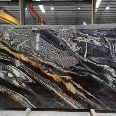 Brazil Namtso Lake Granite Black Golden/Yellow Exotic Granite Polished Big Slabs