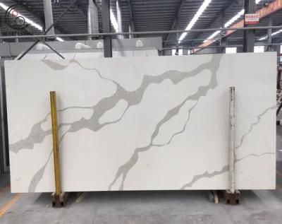 Kitchen Rectangle Table Calacatta White Artificial Quartz Stone Countertop Slab