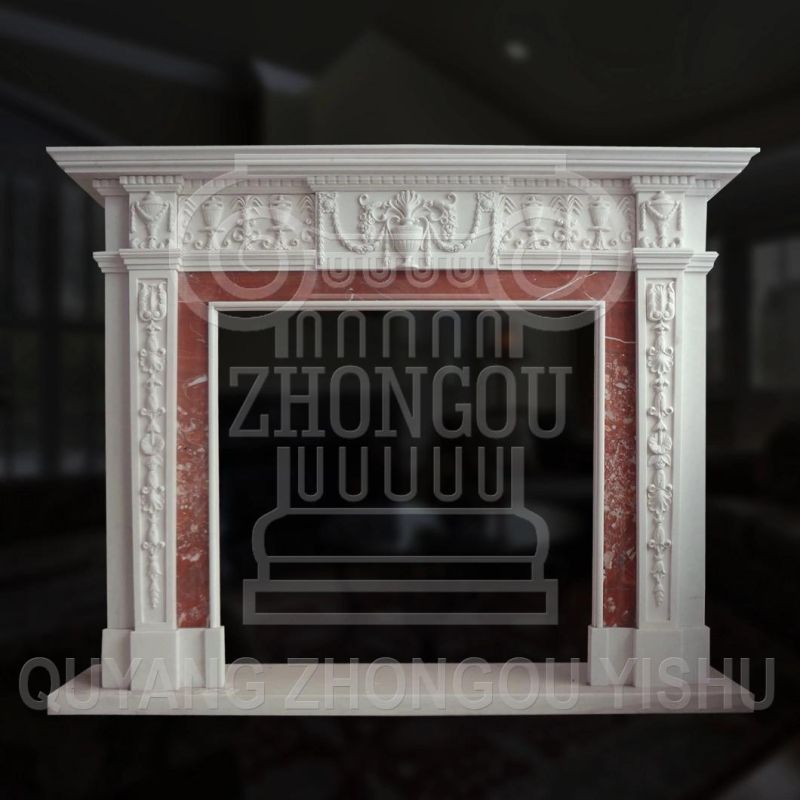Louis Xv Style White Marble Fireplace Mantel with Flower Grape Carvings