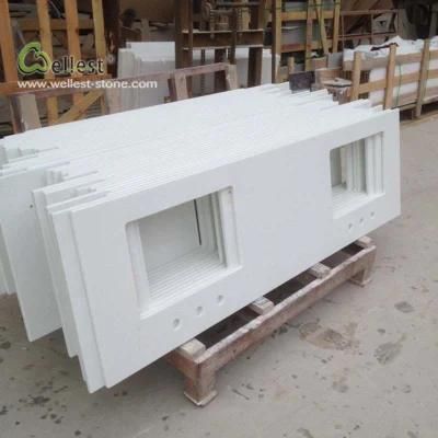 Exquisite White Vanity Tops Countertops with Single Double Sink Basin Bowl Quartzite Qt310