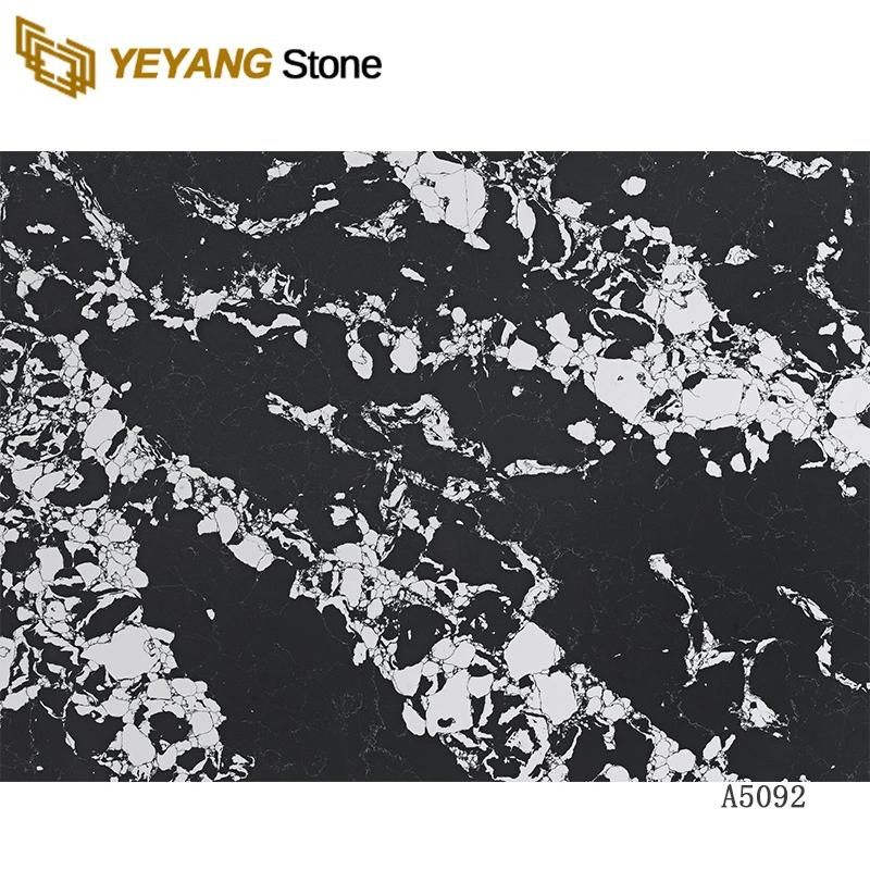 Black Quartz Countertop Slab for Kitchen Island/Worktop/Backsplash Bathroom Basin/Countertop