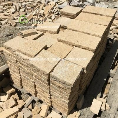 Chinese Yellow Color Bush Hammered Limestone Paving Stone Tile for Patio