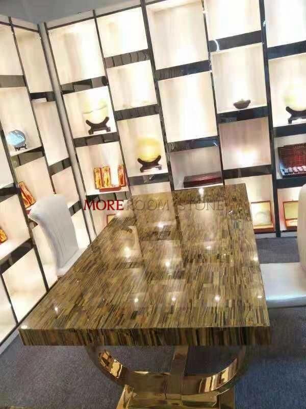 Luxury Stone Slab Retangle Kitchen Countertop and Table Top Design Yellow Tiger Eye Stone