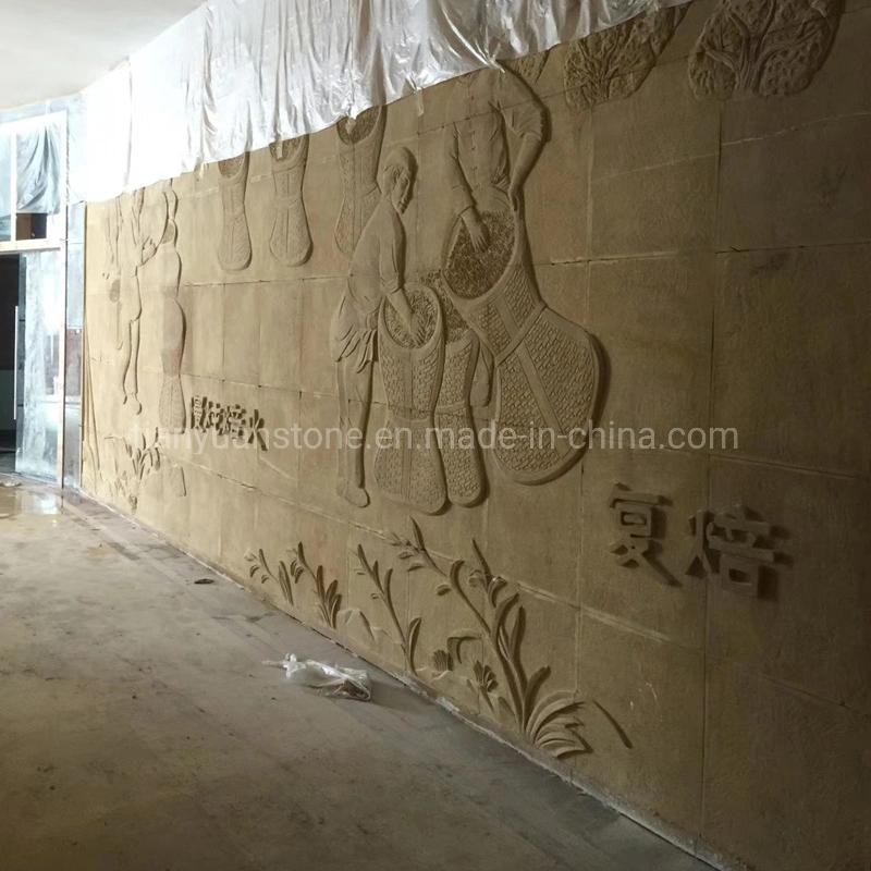 White Yellow Sandstone Relief for Wall Decoration