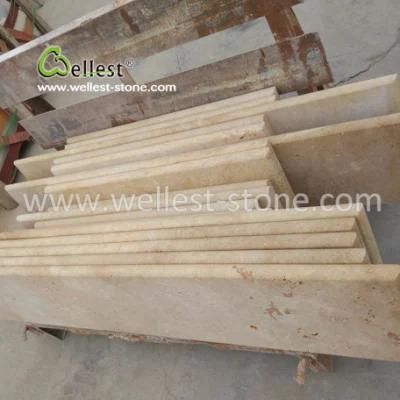 Golden Beige Travertine Stone Step Treads &amp; Risers for Hotel Entrance Hall Villa