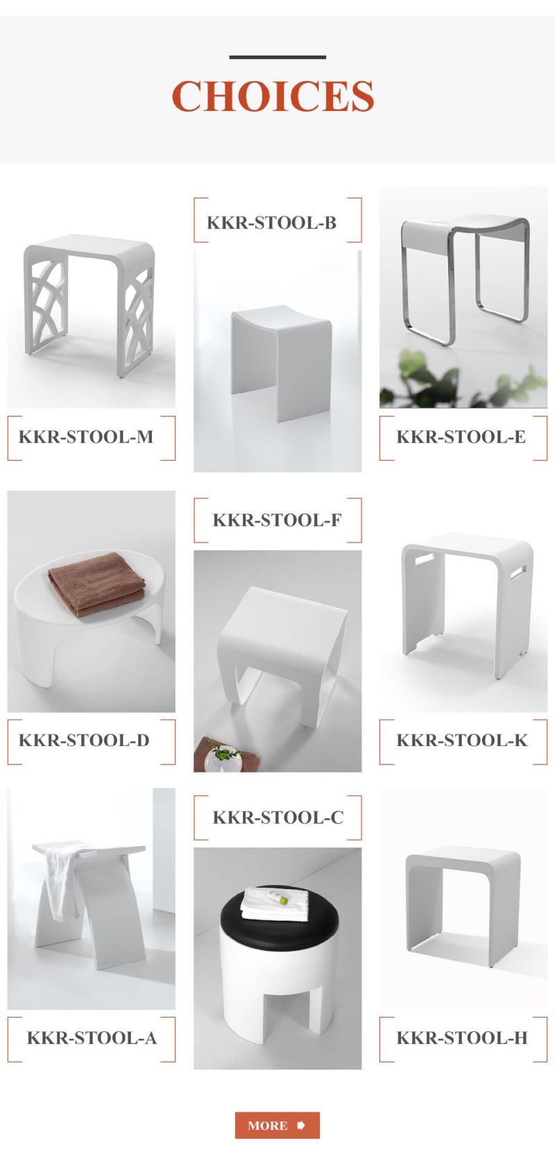 Sanitary Ware Durable Solid Surface Stone Shower Stool European and American Popular Models