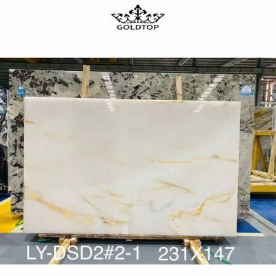 High End Ancient China Style Natural Stone Slab Whiteonyx Marble Slab White Jade Onyx Slab with Golden Veins