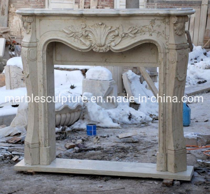 Cheap Price Natural Stone Beige Marble Stone Fireplace (SYMF-195)