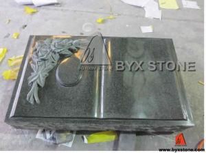 Evergreen Granite Pillow Book Marker Memorial with Rose Carving