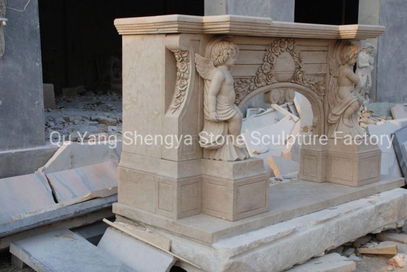 Natural Stone Marble Fireplace Surround Angel and Flowers (SY-MF324)