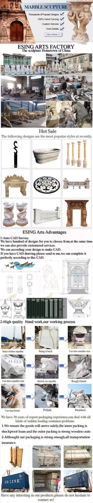 Decorative House Pillar Natural Stone Garden Round Marble Statue Column