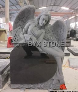 Shanxi Black Granite Reclining Angel Cemetery Tombstones with Heart