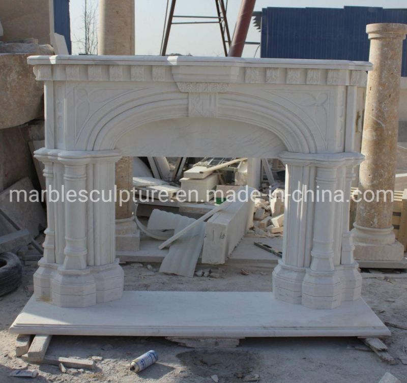 Elegant Pure White Marble Fireplace Mantel for Sale (SYMF-304)