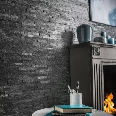 Black Stacked Stone Panel for Wall Cladding Interior and Exterior Decoration