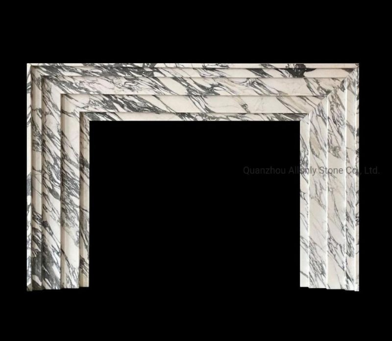 Fireplace Idea Arabescato Corcia White Marble Fire Surround in Transitional Living Room