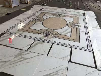 Estate Home White Marble Round Water Jet Flooring Design Tile