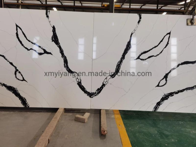 Artificial Engineered White/Black Veins Quartz Stone Slabs for Countertops