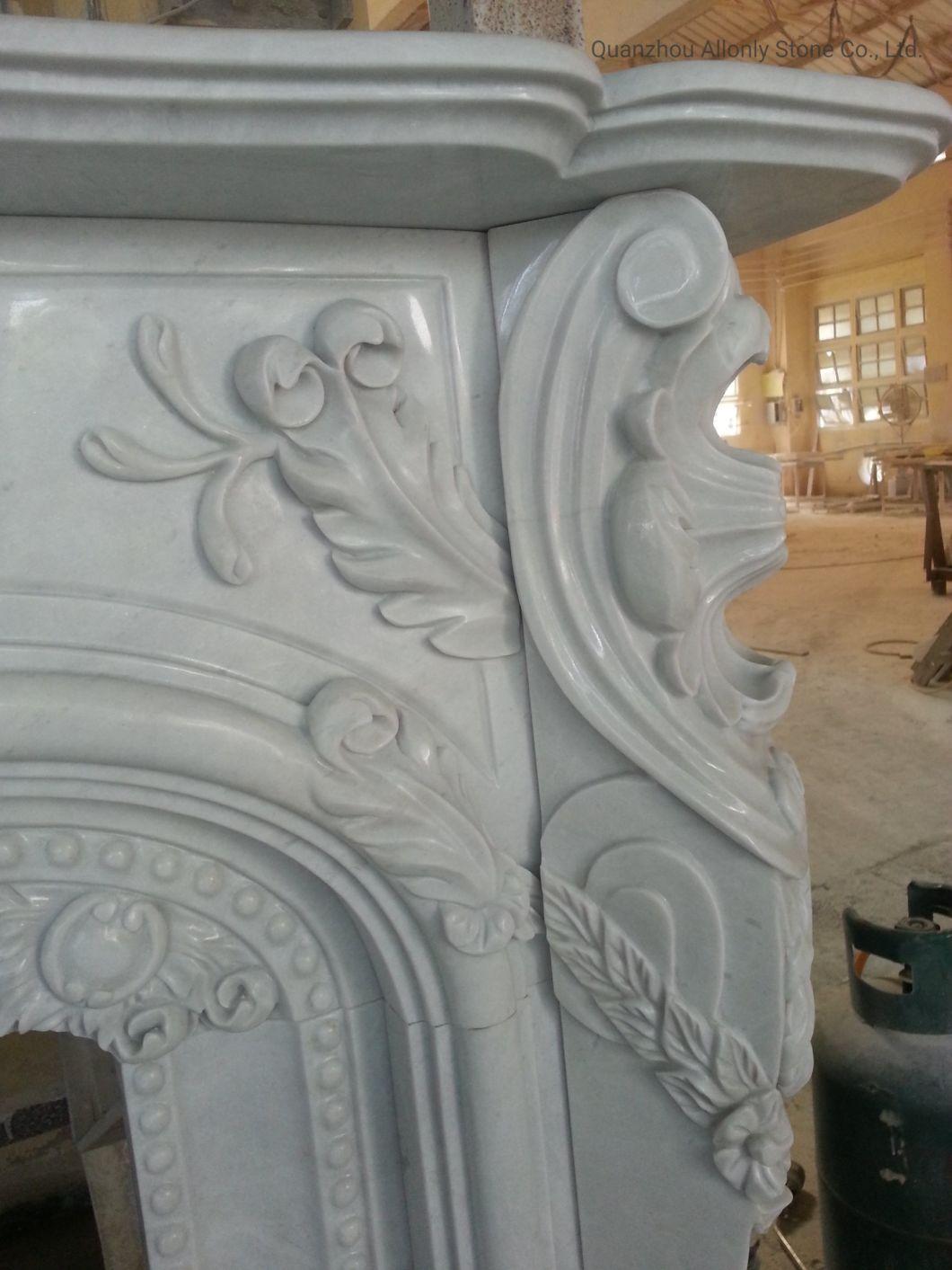 French Style Carving Indoor Decoration White Marble Fireplace Mantels for Sale