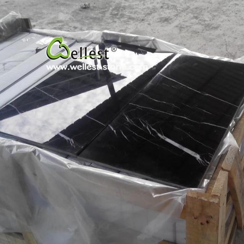 Polished Nero Marquina White Vein Marble Floor Tile for Bathroom Floor