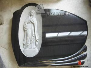 Black Granite Stone Book Shape Headstone/Maria Carving Tombstone