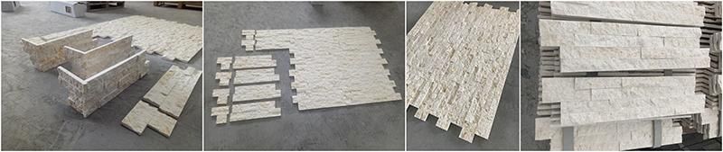 Beige Marble Split Face Culture Stone Veneer Panel Fireplace Surround