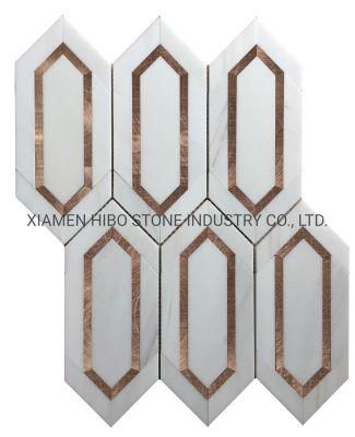 Turkey Dolomite White Marble Mix Metal Picket Mosaic Tile