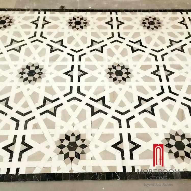 Classical Marble Stone Mosaic Inlay Waterjet Cutting Shape Tile for Floor