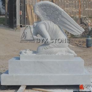 Custom Design White Marble Tombstone Weeping Angel Individual Headstone