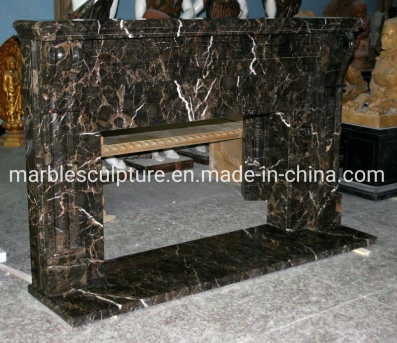 Factory Price Black Marble Mantel Stone Carving Fireplace (SYMF-189)