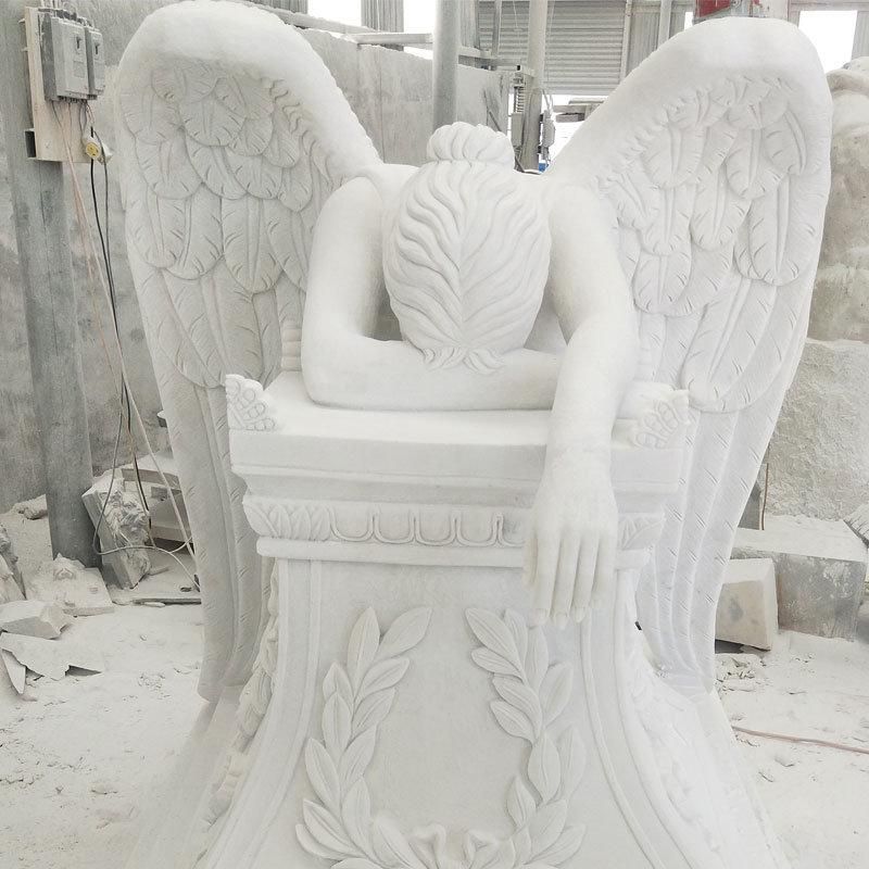 Memorial Hand Carved Stone Graveyard Ornament Granite Headstone Monument Marble Praying Angel Statue Tombstone