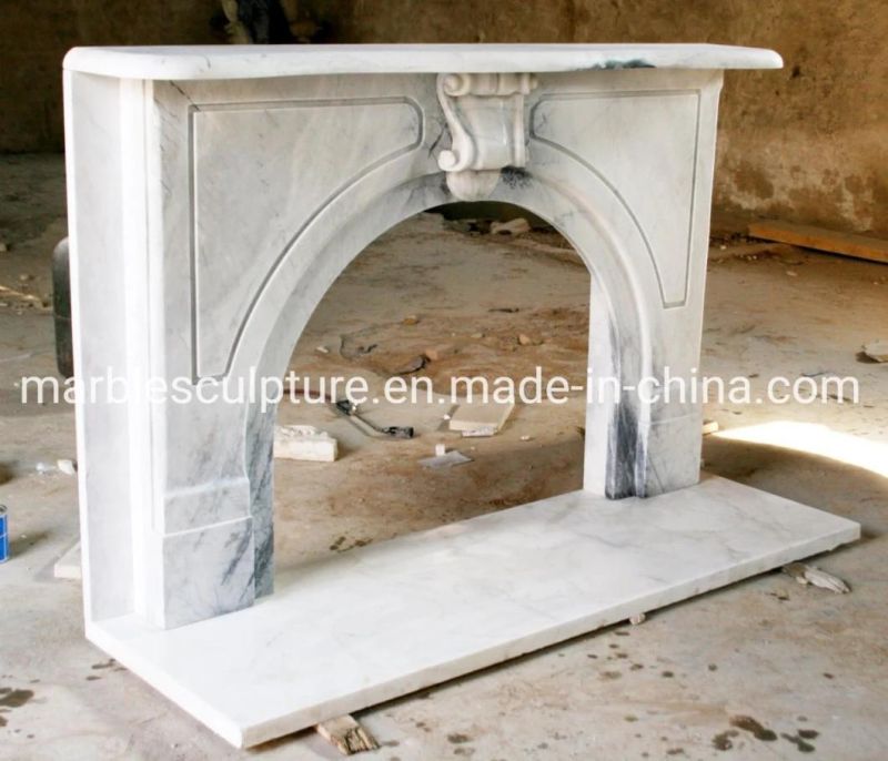 Fashion Decoration White Carved Sculpture Marble Fireplace (SYMF-065)