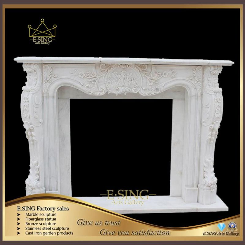 Home Decoration Natural White Marble Fireplace Mantel Hand Carved Stone Fireplace Mantel