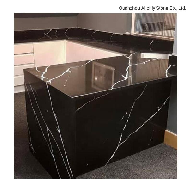 Prefabricated Black Quartz Kitchen Island Stone Countertop