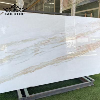 Polished Fihish Surface Golden Ariston, Aristide Gold Vein White Marble Slab, Chinese White Calacatta Gold Marble